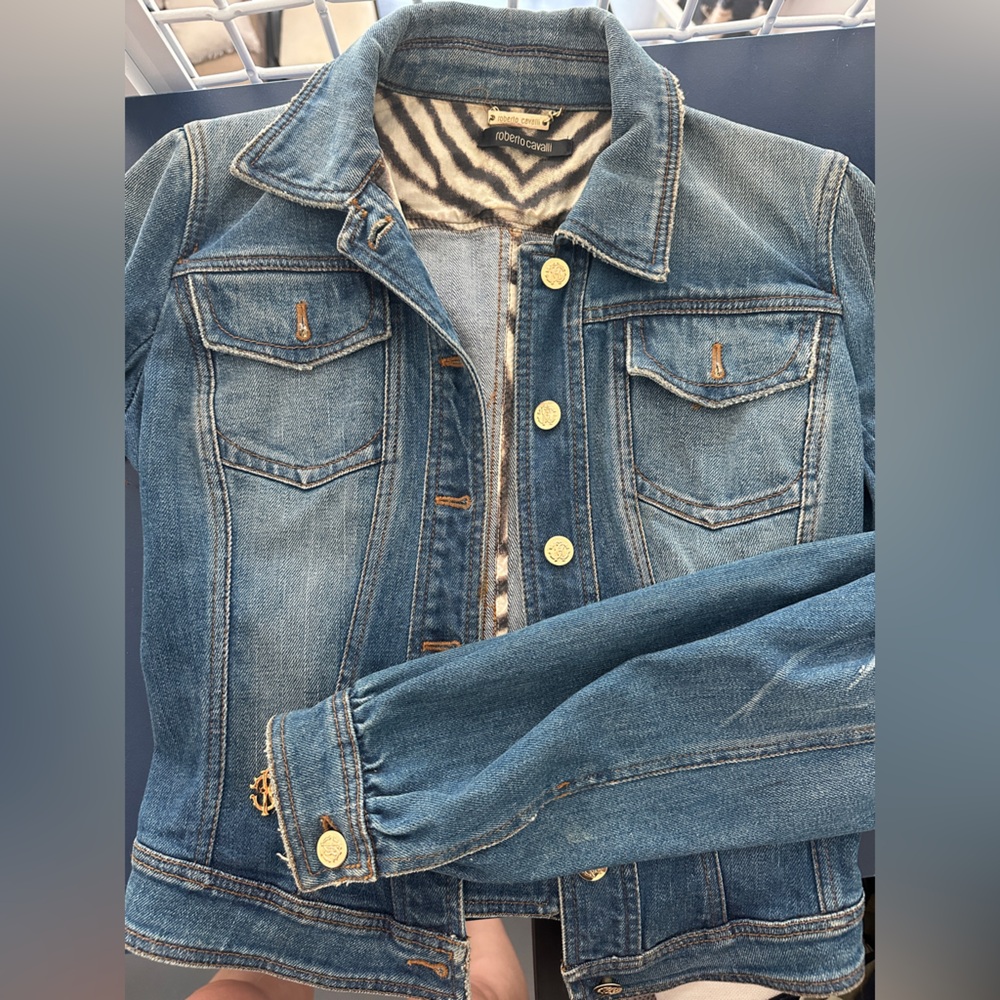 Vintage Roberto Cavalli Puff Sleeve Single Breasted Denim Jacket